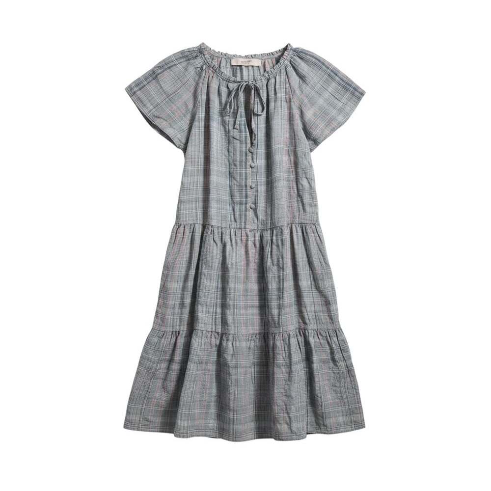 LOFT Plaid Tie-Neck Tiered Swing Dress